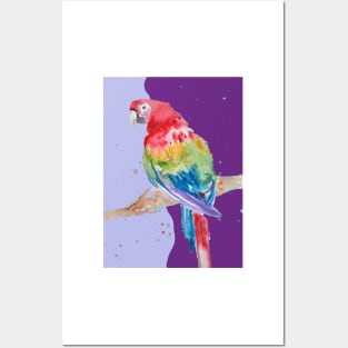 Parrot Watercolor Painting Macaw - Yellow Purple Posters and Art